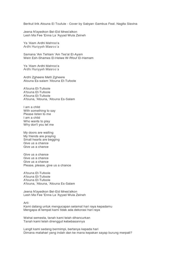 Lirik Atouna El Toufule | PDF