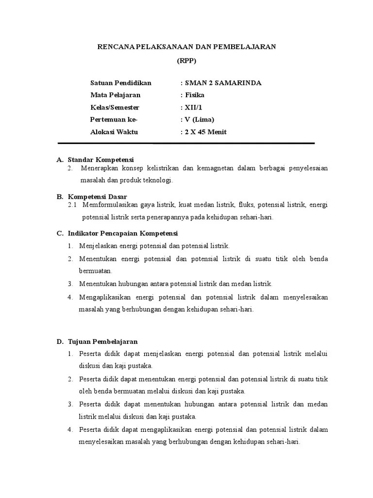 RPP Potensial Dan Energi Potensial Listrik | PDF