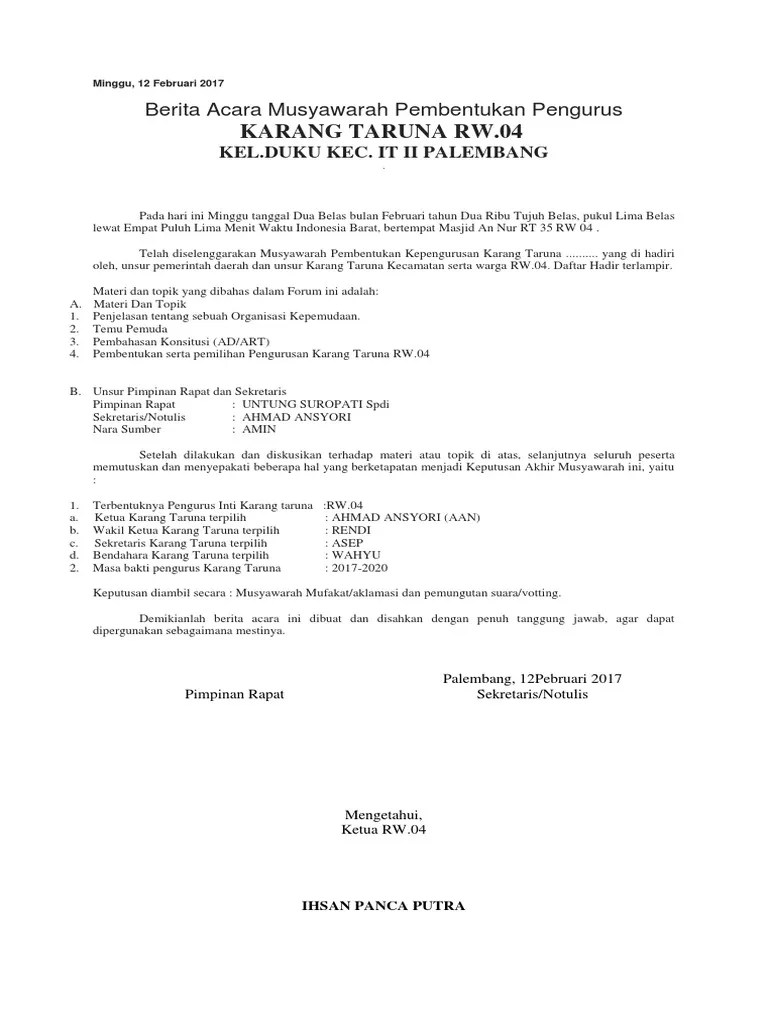 Dalam proses pemilihan ketua rt 05. Surat Berita Acara Pemilihan Rt. - Contoh Surat Undangan Pemilihan Rt - 1 (satu) rangkap uraian ...
