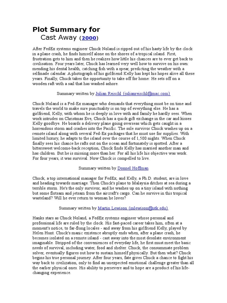 Cast Away Plot Summary For PDF Robinson Crusoe