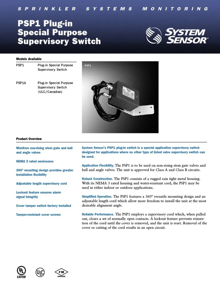 Models Available Psp1 Plug-In Special Purpose Supervisory Switch | PDF