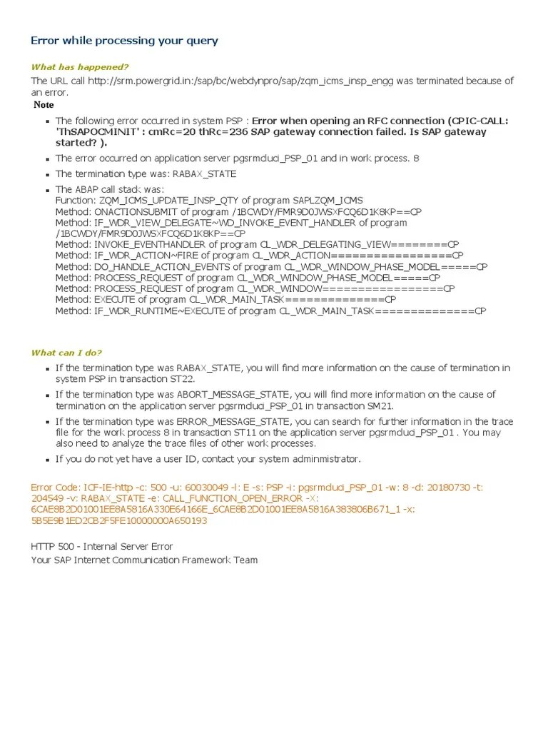 Error in Opening RFC Connection PDF