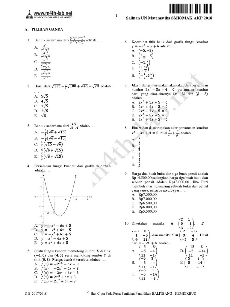 Soal Matematika Smk Dan Pembahasannya – Dengan