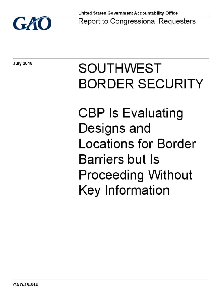 GAO Report SOUTHWEST BORDER SECURITY PDF U.S. Customs And Border