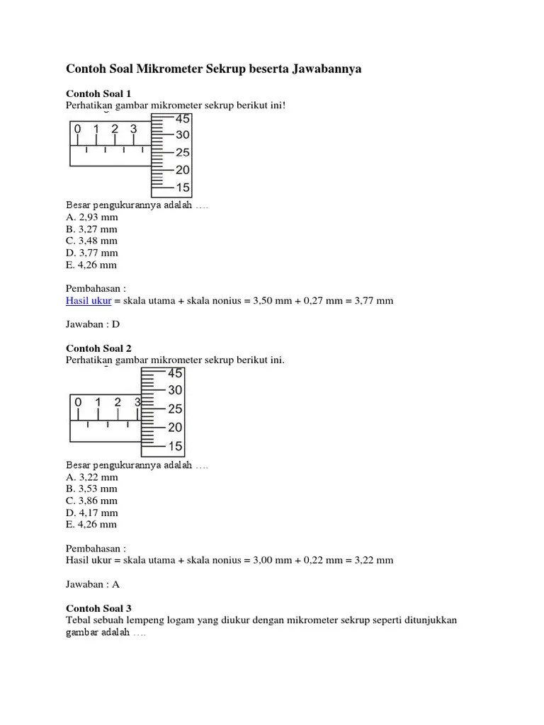 Contoh Soal Mikrometer Sekrup Beserta Jawabannya | PDF