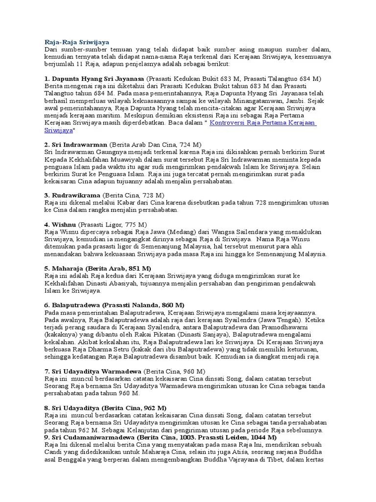 Raja2 Sriwijaya Yang Terkenal | PDF