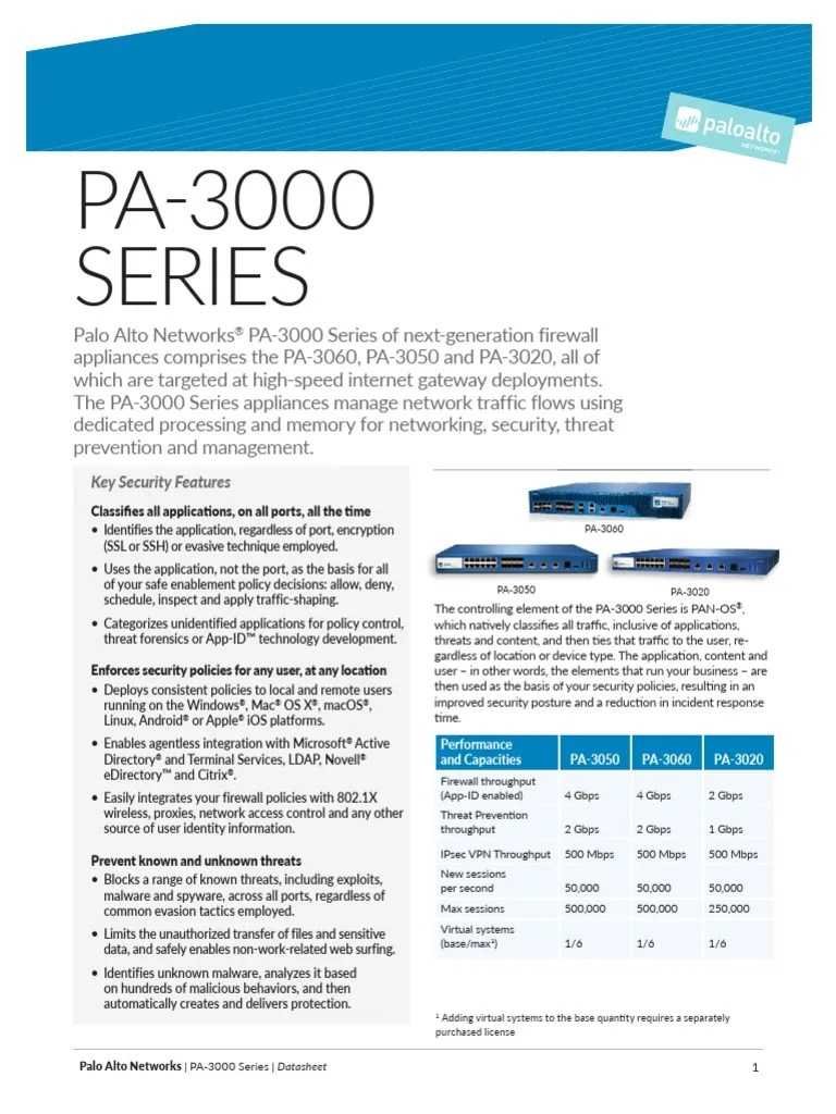 Datasheet Palo Alto 3000 Series Firewall Computer Network