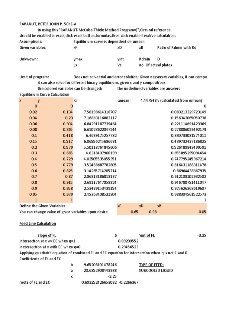 McCabe Thiele Method Equations Applied Mathematics