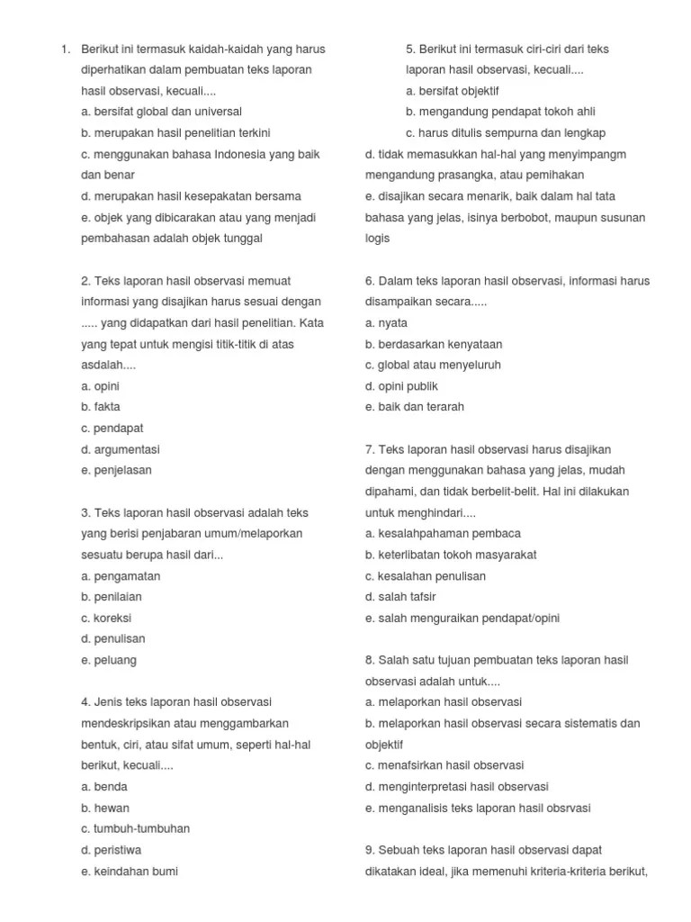 Salah Satu Tujuan Pembuatan Teks Laporan Hasil Observasi