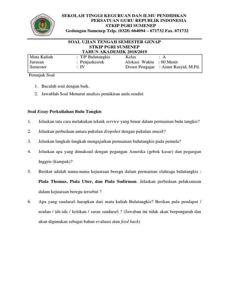 Contoh Soal Tentang Bulu Tangkis Beserta Jawaban Kelas 10