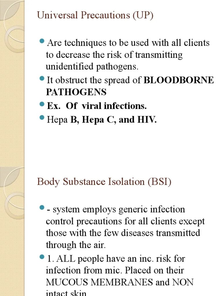 Guidelines for Implementing Universal Precautions and Transmission