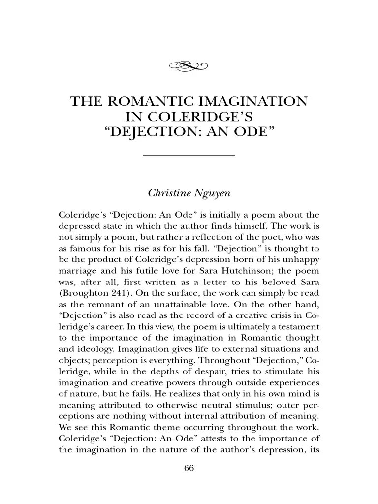 The Romantic Imagination in Coleridge'S "Dejection An Ode" Christine