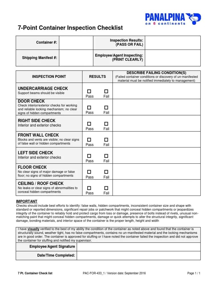 Panalpina 7Point Container Inspection Checklist PDF