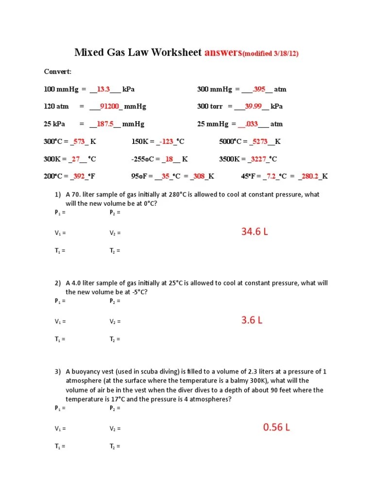 Ideal Gas Laws Worksheet Proworksheet.my.id