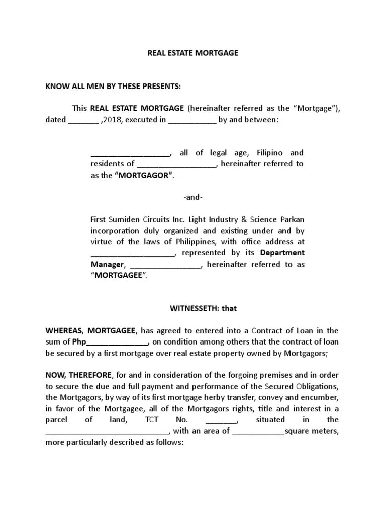 REAL ESTATE MORTGAGE SAmple.doc Mortgage Law Foreclosure