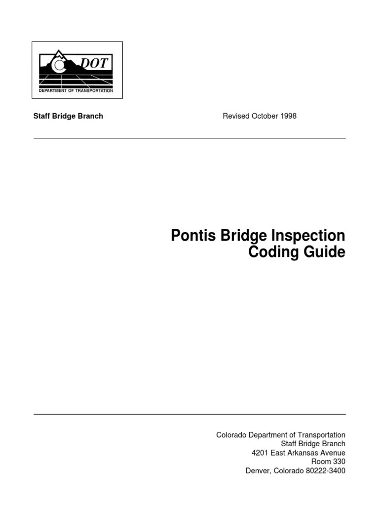 Pontis Bridge Inspection Coding Guide Staff Bridge Branch Revised October 1998 PDF