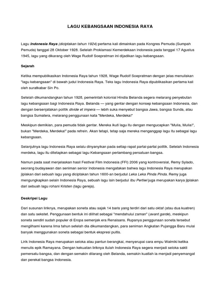 Lagu Kebangsaan Indonesia Diciptakan