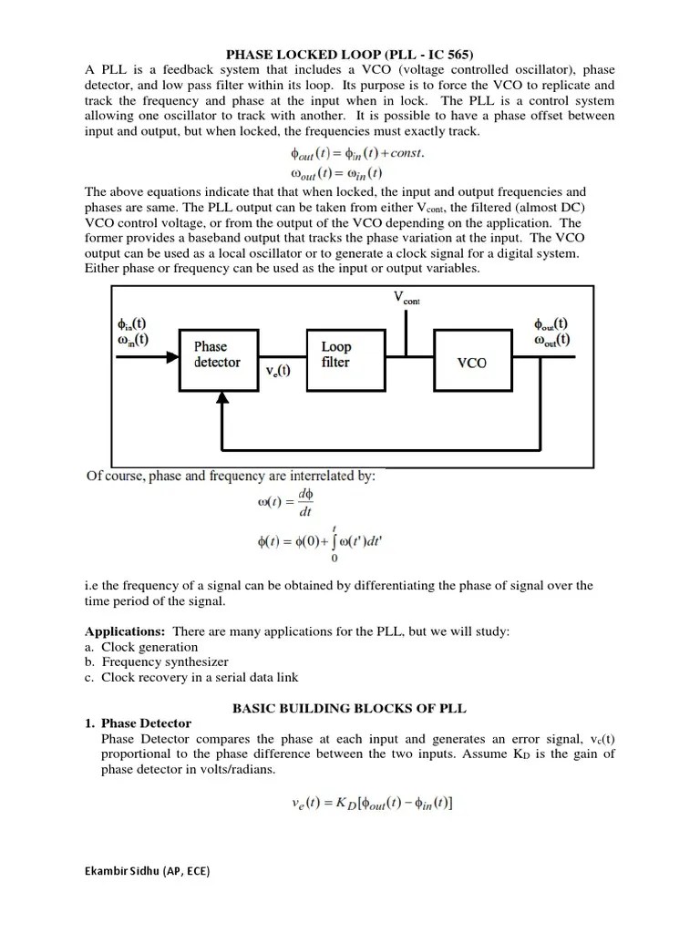 Phase Locked Loop (PLL Ic 565) Ekambir Sidhu (AP, ECE) PDF
