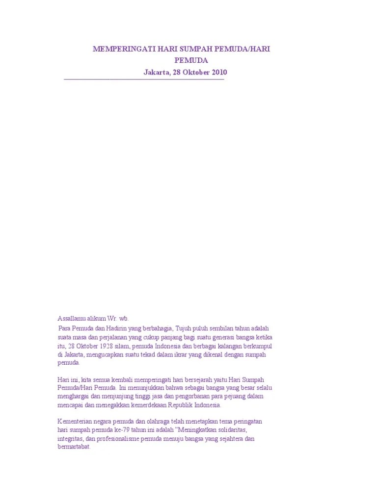59 Contoh Pidato Sumpah Pemuda - Pemuda Ujung Tombak Bangsa | PDF