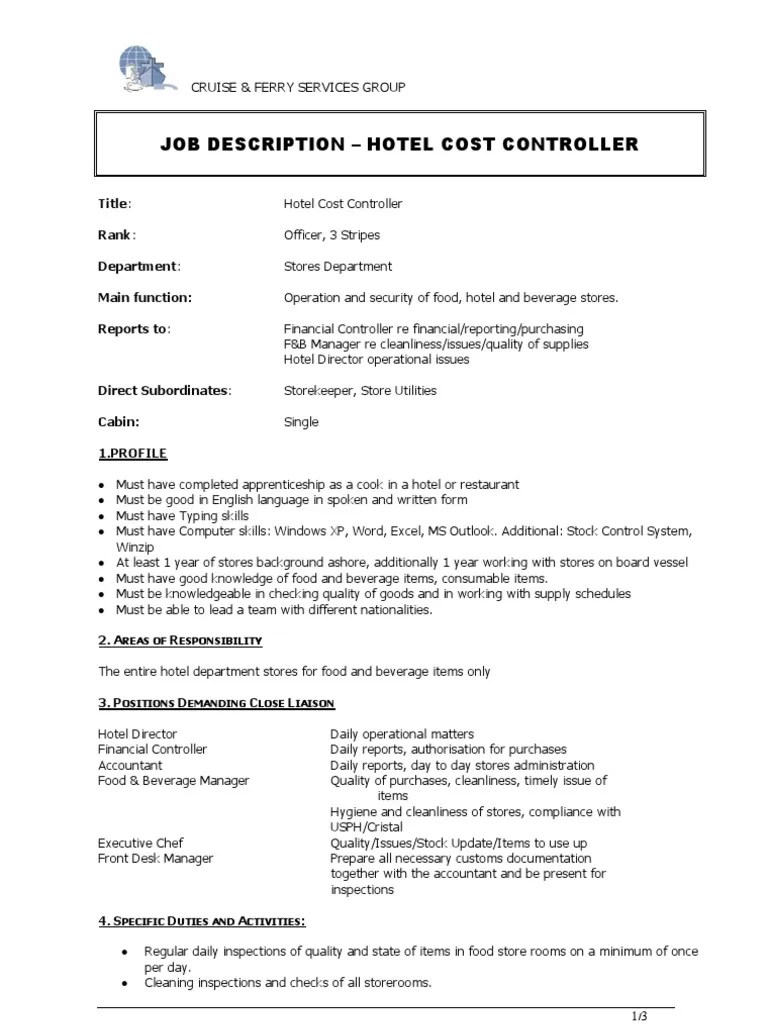 Hotel Cost Controller Inventory Foodservice