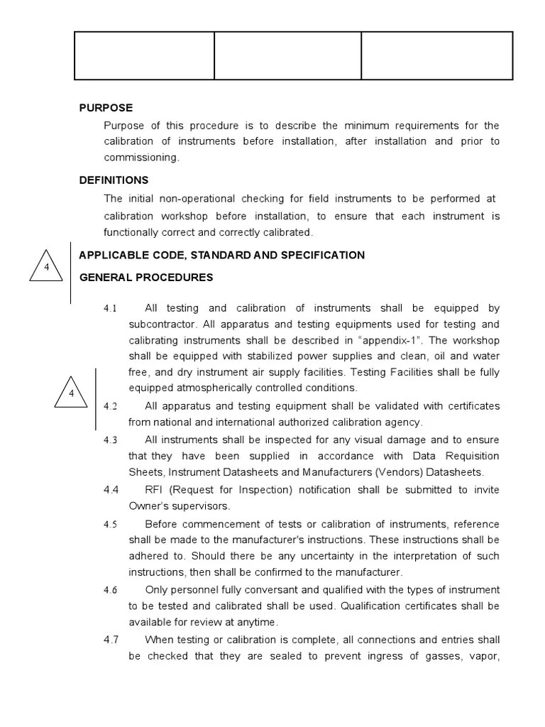 Method Statement For Instrument Calibration PDF PDF Calibration
