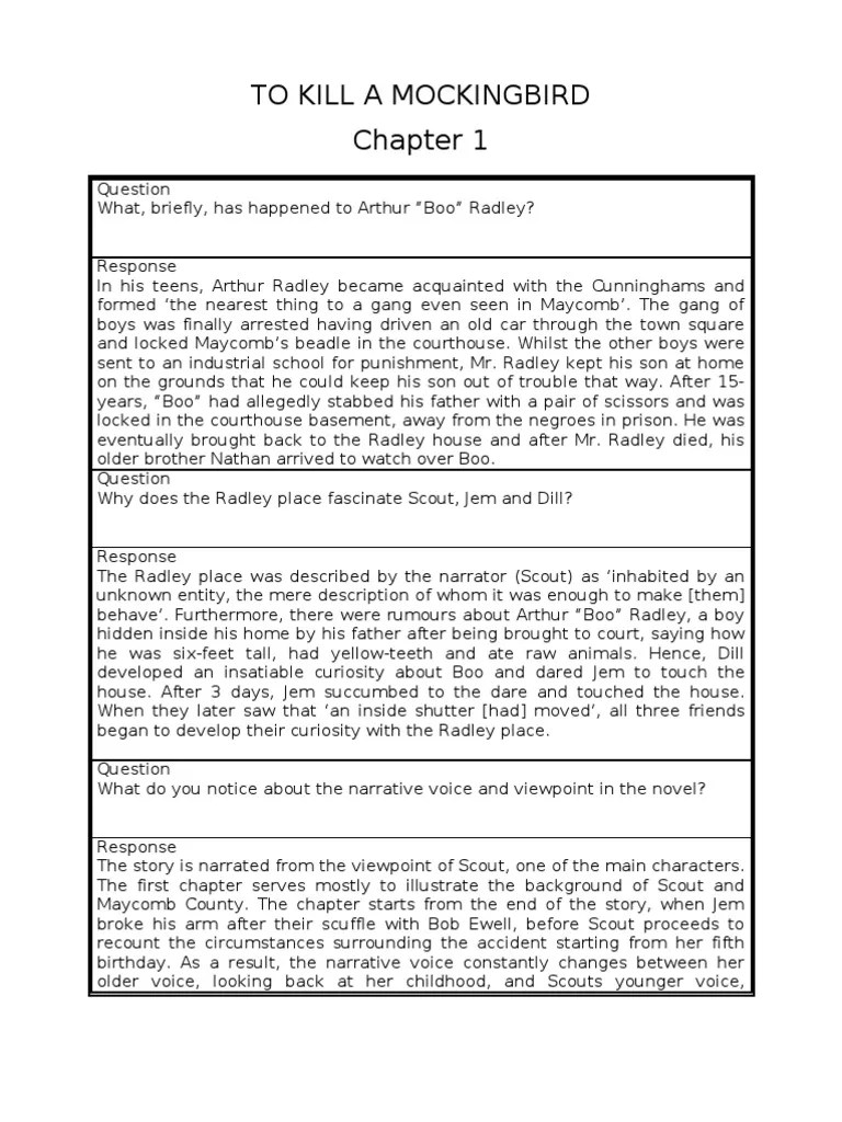 Chapter analysis of To Kill A Mockingbird To Kill A Mockingbird