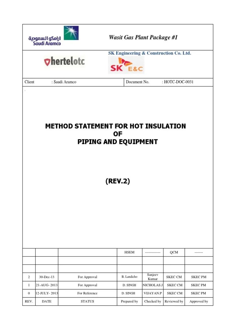 METHOD STATEMENTHOT INSULATIONPIPING.pdf Thermal Insulation Pipe