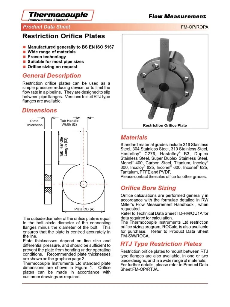 Restriction Orifice Datasheet.pdf Pipe (Fluid Conveyance) Flow