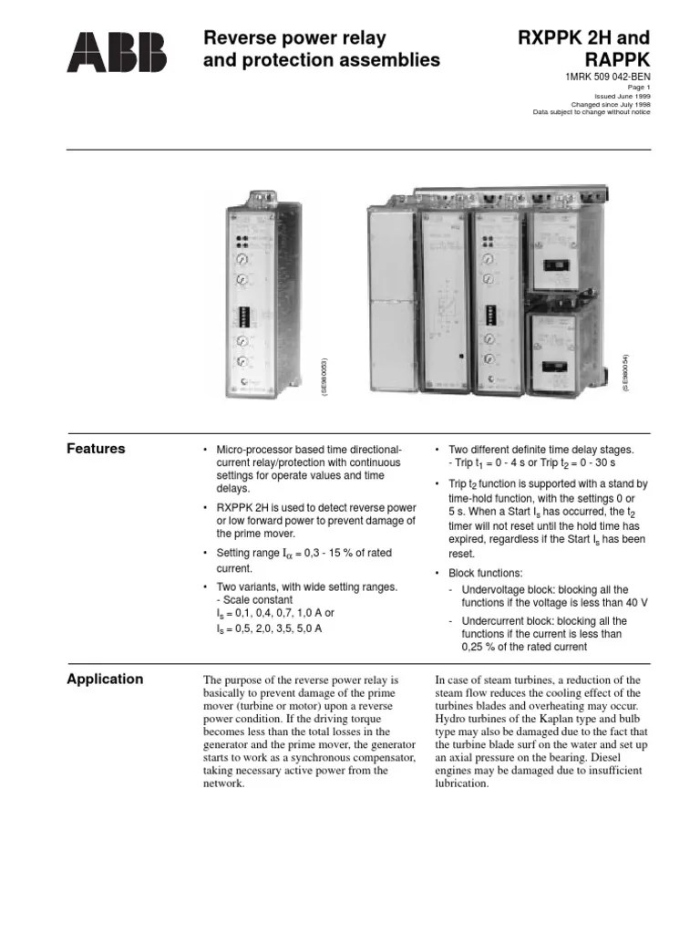 1MRK509042BEN en Reverse Power Relay and Protection Assemblies RXPPK