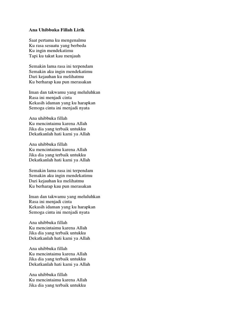 Ana Uhibbuka Fillah Lirik | PDF