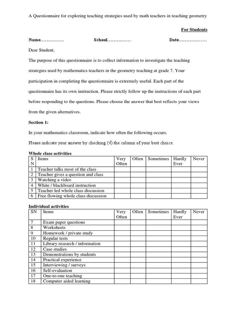 Research Survey PDF Questionnaire Teachers