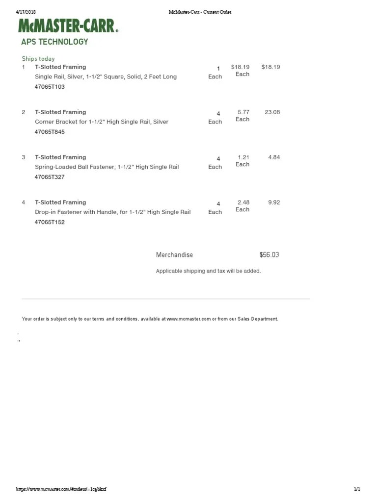 McMasterCarr Current Order PDF