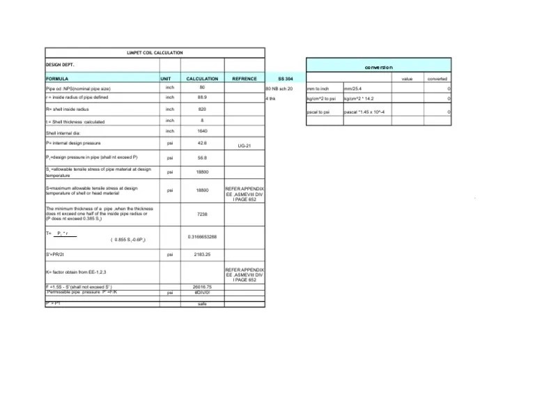 Docslide. Limpet Coil Calculation PDF Gas Technologies Pipe