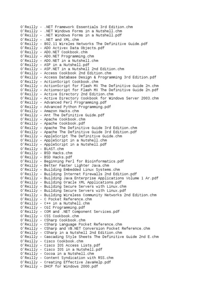 Books Oreilly Collection List PDF Java (Programming Language