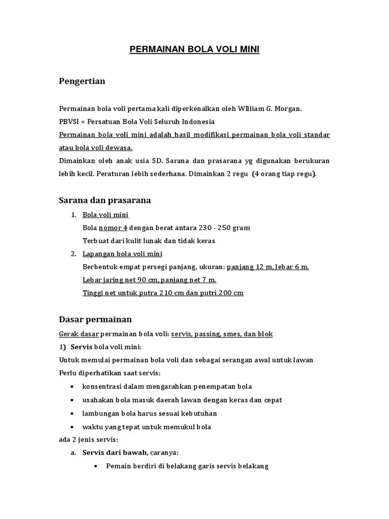Sebutkan 3 Teknik Dasar Dalam Permainan Bola Voli Mini