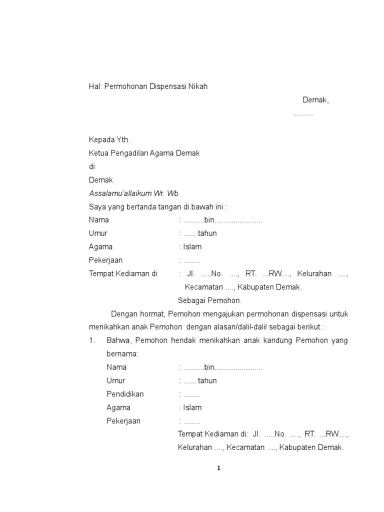Surat Permohonan Dispensasi Nikah