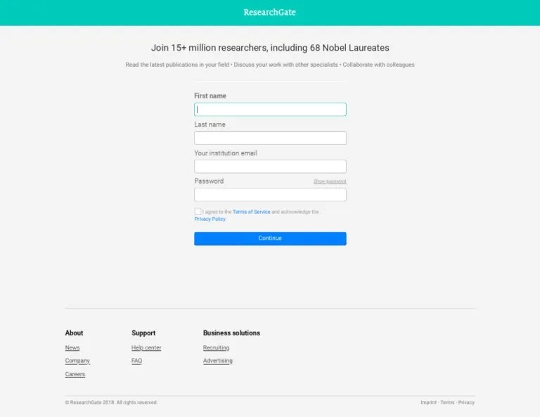 Sign Up ResearchGate