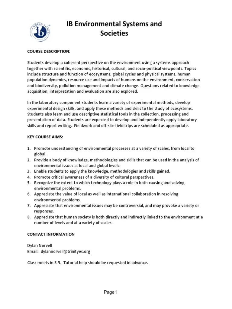 20182019 ib ess syllabus Educational Assessment Test (Assessment)