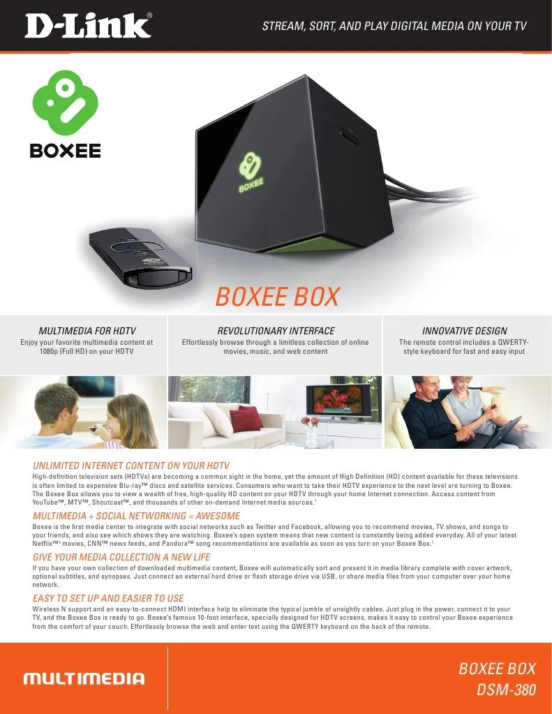 Boxee Box by DLink DSM380 Datasheet Televisão de Alta Definição