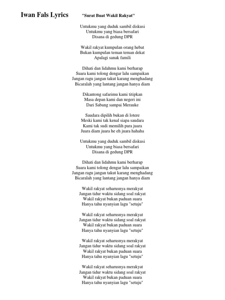 Chord Dan Lirik Iwan Fals Wakil Rakyat