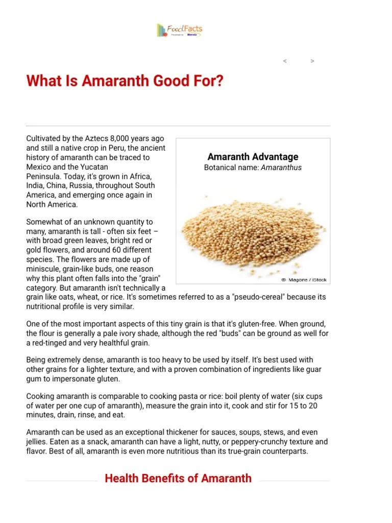 What Is Amaranth Good For? Health Benefits of Amaranth PDF Cardiovascular Diseases Nutrition