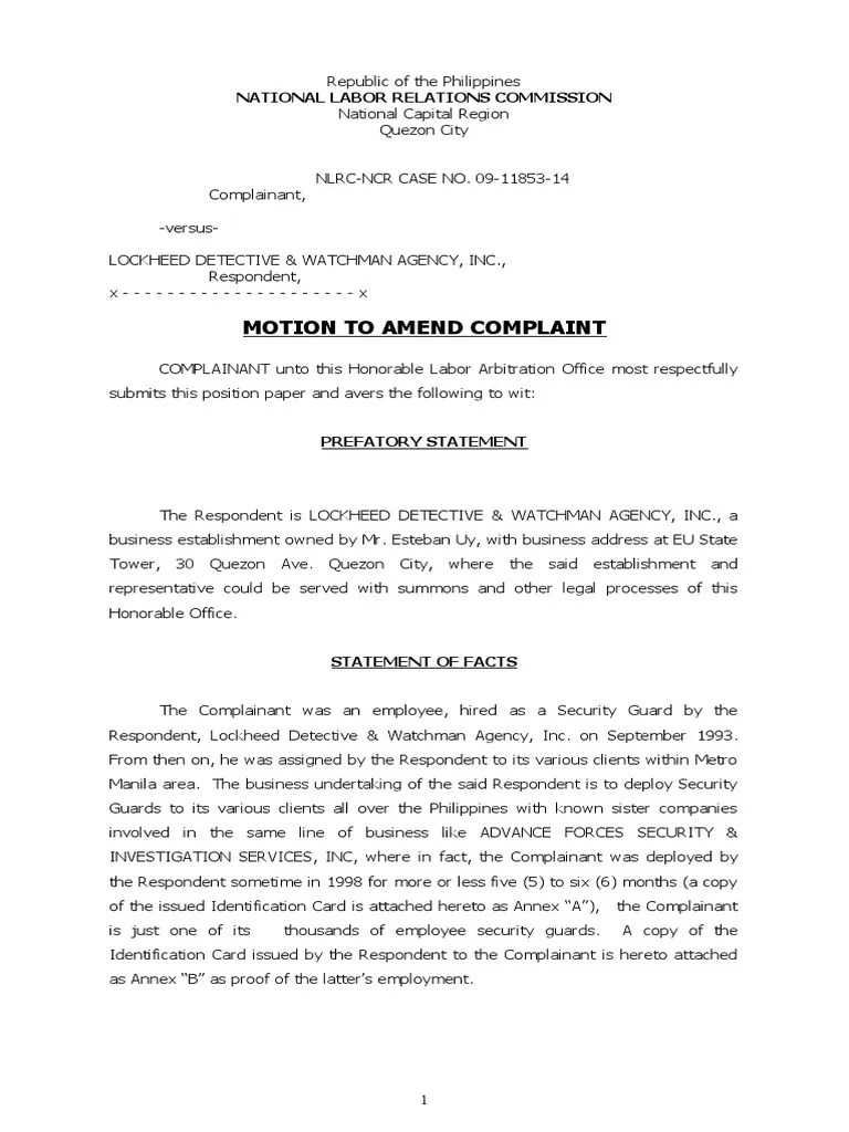 Motion To Amend Complaint PDF Attorney's Fee Security Guard