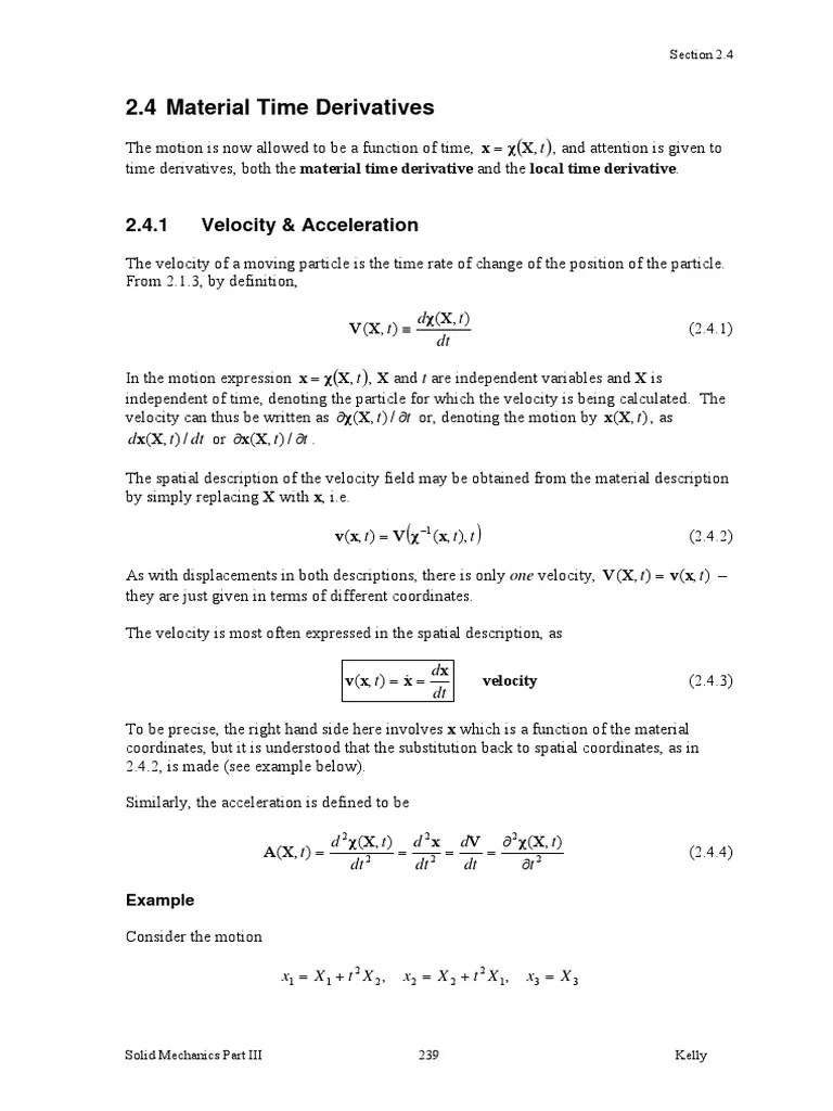 Kinematics of CM 04 Material Time Derivatives PDF PDF Derivative
