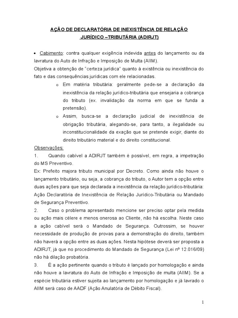 Apostila Ação Declaratória de Inexistência de Relação Jurídico