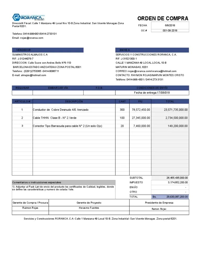 Formato de Orden de Compra Agosto Science Ciencia y Tecnología