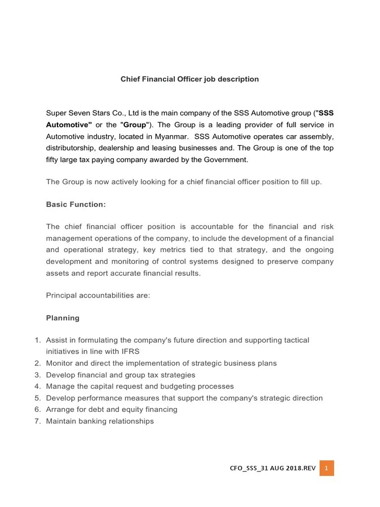 CTO Job Description SSS PDF Chief Financial Officer Accounting