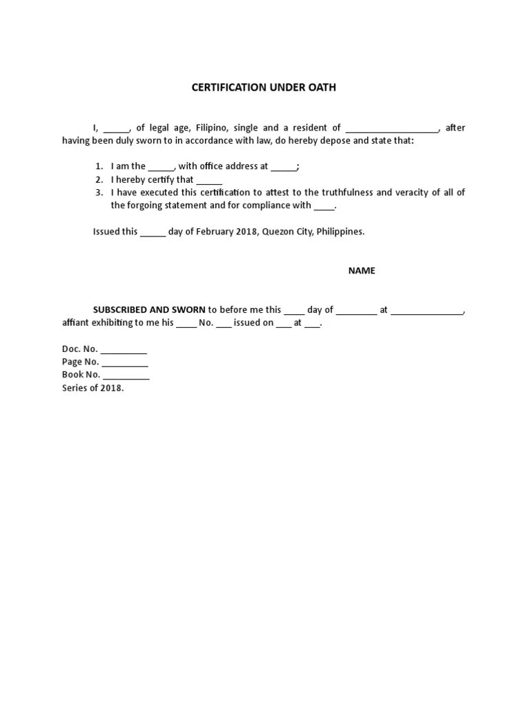 Certification Under Oath Legal Communication Government