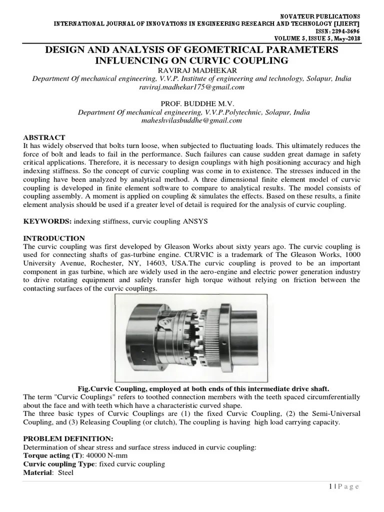 Design and Analysis of Geometrical Parameters Influencing On Curvic