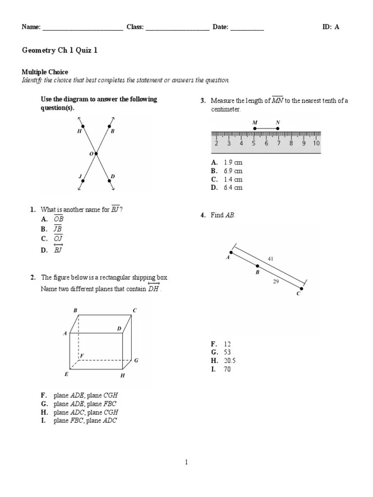 Geometry Ch 1 Quiz 1 1819 Classical Geometry Geometry