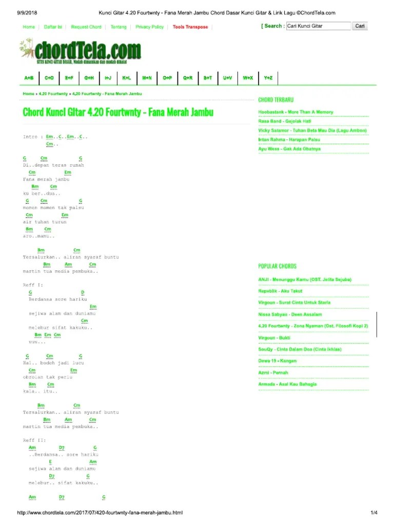 Kunci Gitar Lagu Fana Merah Jambu
